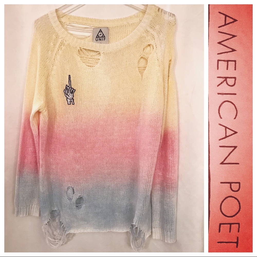 ✨ReNEW’d🎨 UNIF Pastel Ombré Distressed SWEATER